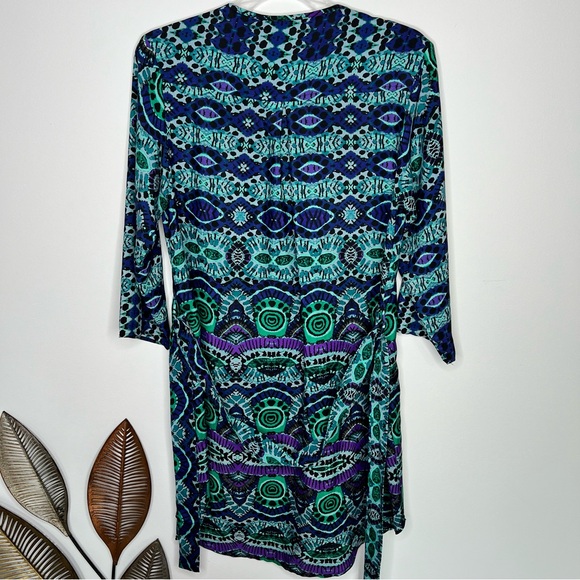 Anthropologie Maeve Ikat‎ Blue Green High Low Shirt Dress J4 - Picture 6 of 7